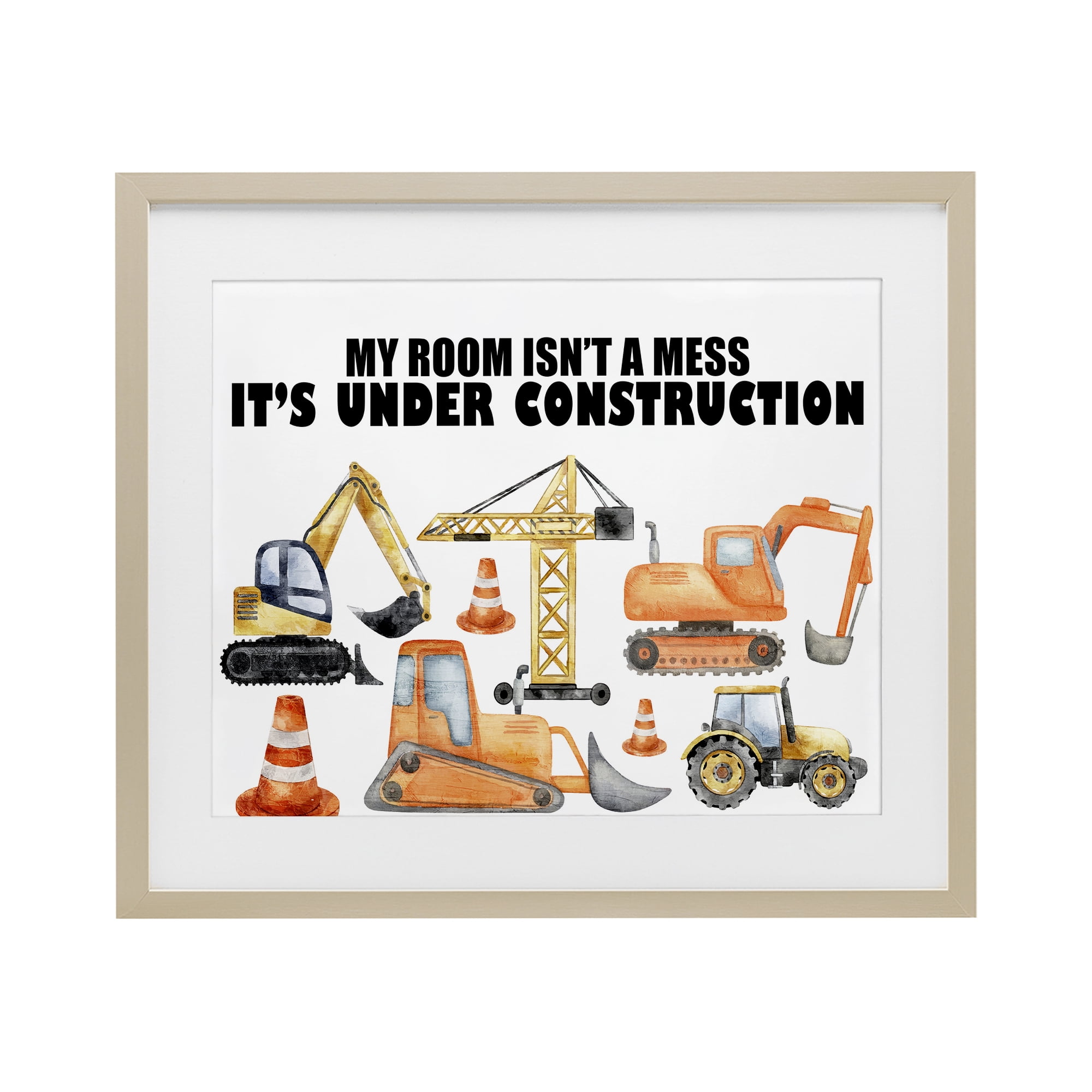 Not A Mess Under Construction Birch Framed Print Under Glass, design by Kim Allen