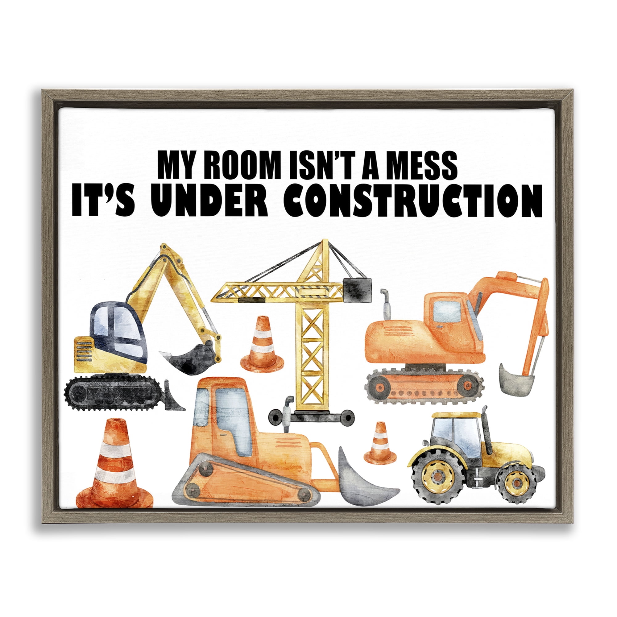 Not A Mess Under Construction Brown Framed Floater Canvas Wall Art, design by Kim Allen