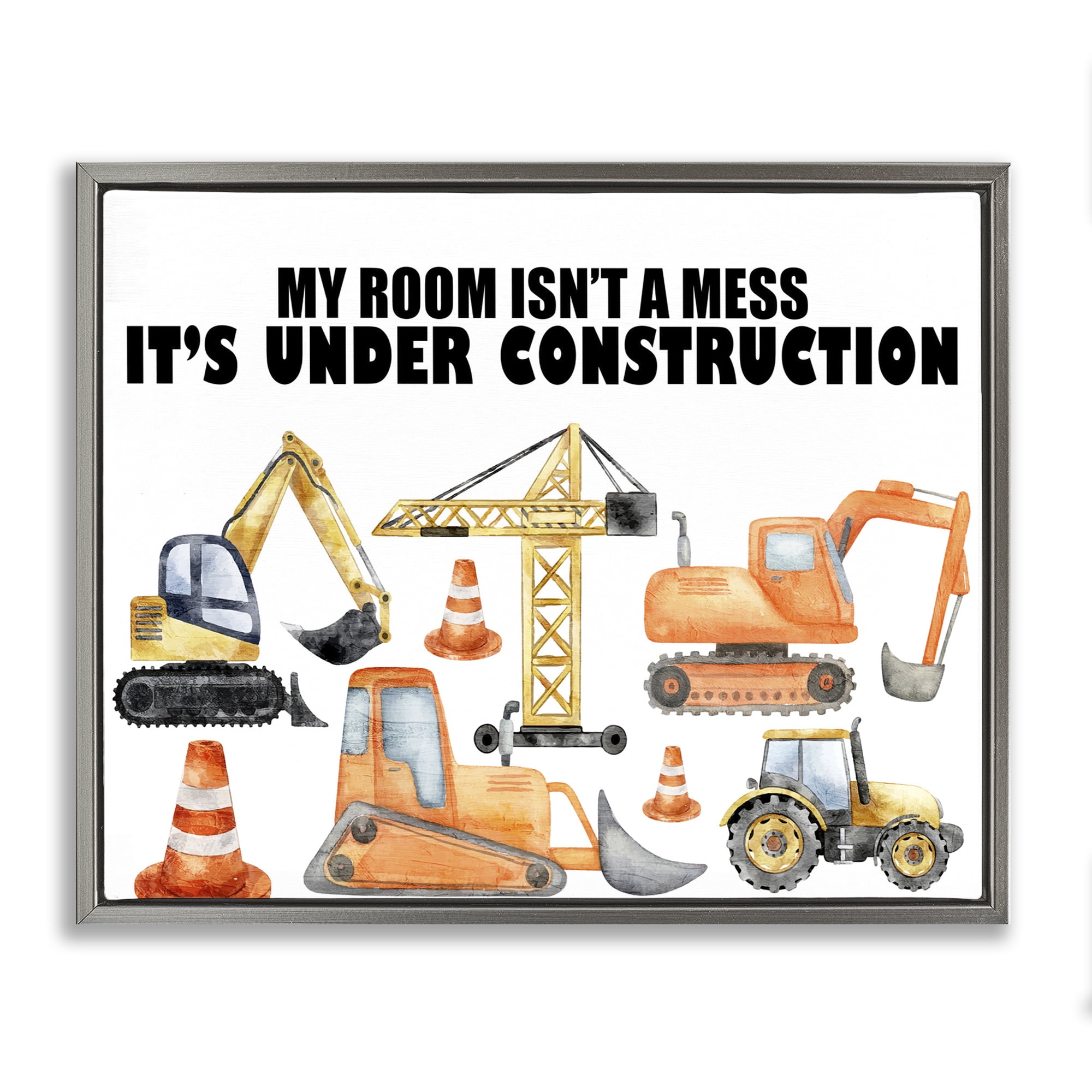Not A Mess Under Construction Gray Framed Floater Canvas Wall Art, design by Kim Allen