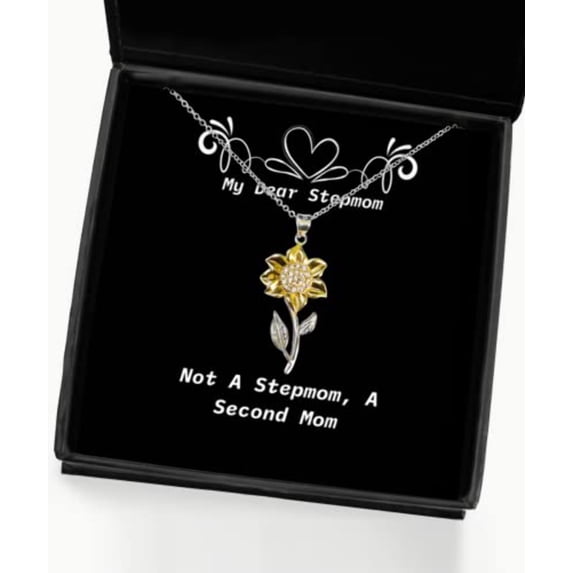 Not A Stepmom, A Second Mom Sunflower Pendant Necklace, Stepmom Present from Daughter, Brilliant for Mom