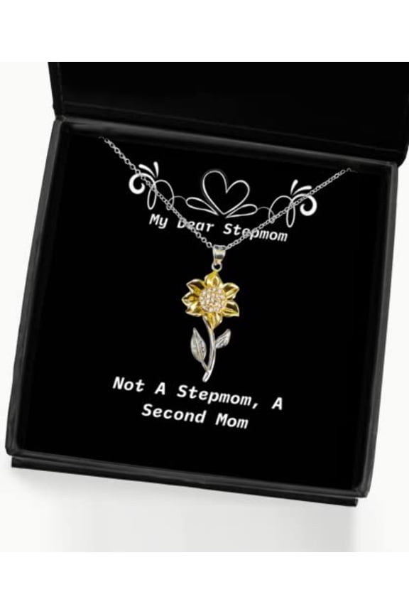 Not A Stepmom, A Second Mom Sunflower Pendant Necklace, Stepmom Present from Daughter, Brilliant for Mom