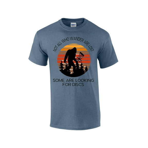 Not All Those Who Wander Are Lost Disc Golf Bigfoot Mens Short Sleeve T-shirt Graphic Tee-Heather Indigo-xl