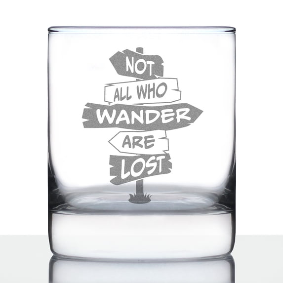 Bevvee Whiskey Rocks Glass 10.25 oz Not All Who Wander Gifts for Whiskey Enthusiasts Glassware & Drinkware