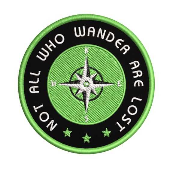 Not All Who Wander  Compass In Zombie Green 3.5 Inch Iron Or Sew On Embroidered Fabric Badge Patch National Parks Iconic Series