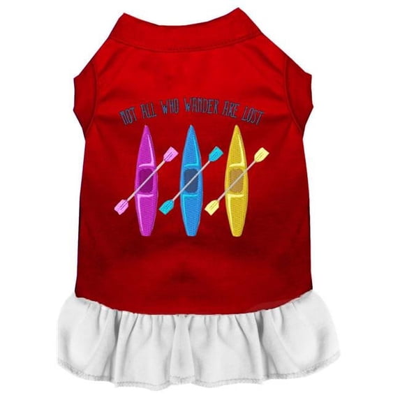 Not All Who Wander Embroidered Dog Dress Red With White Sm (10)