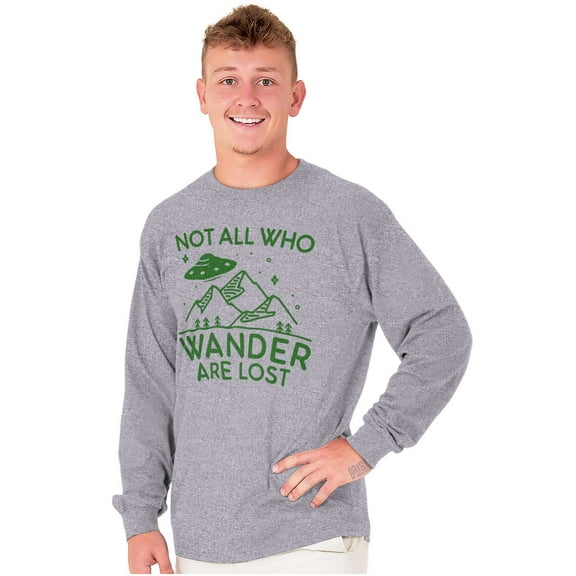 Not All Who Wonder Are Lost UFO Cute Plus Size Long Sleeve Graphic Tee Shirt Brisco Brands 3X