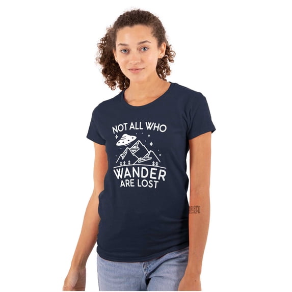 Not All Who Wonder Are Lost UFO Cute Womens Slim Fit Graphic Tee Brisco Brands S