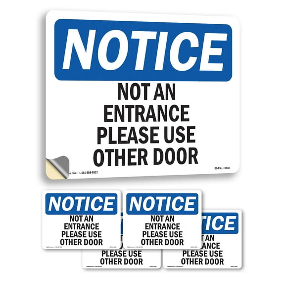 Not An Entrance Please Use Other Door OSHA Notice Vinyl Decal Label 18 Inch x 12 Inch - 5 Pack