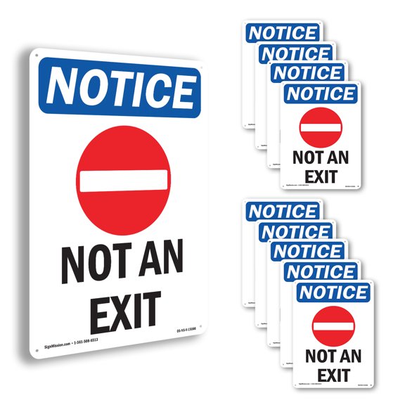 Not An Exit OSHA Notice Rigid Plastic Sign 24 Inch x 18 Inch - 10 Pack