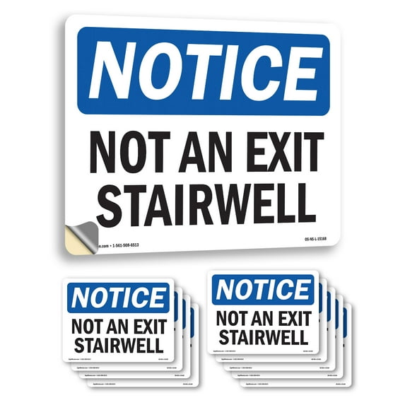 Not An Exit Stairwell OSHA Notice Vinyl Decal Label 7 Inch x 5 Inch - 10 Pack