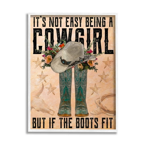 Not Easy Being A Cowgirl Country Phrase Botanical & Floral Graphic Art White Framed Art Print Wall Art