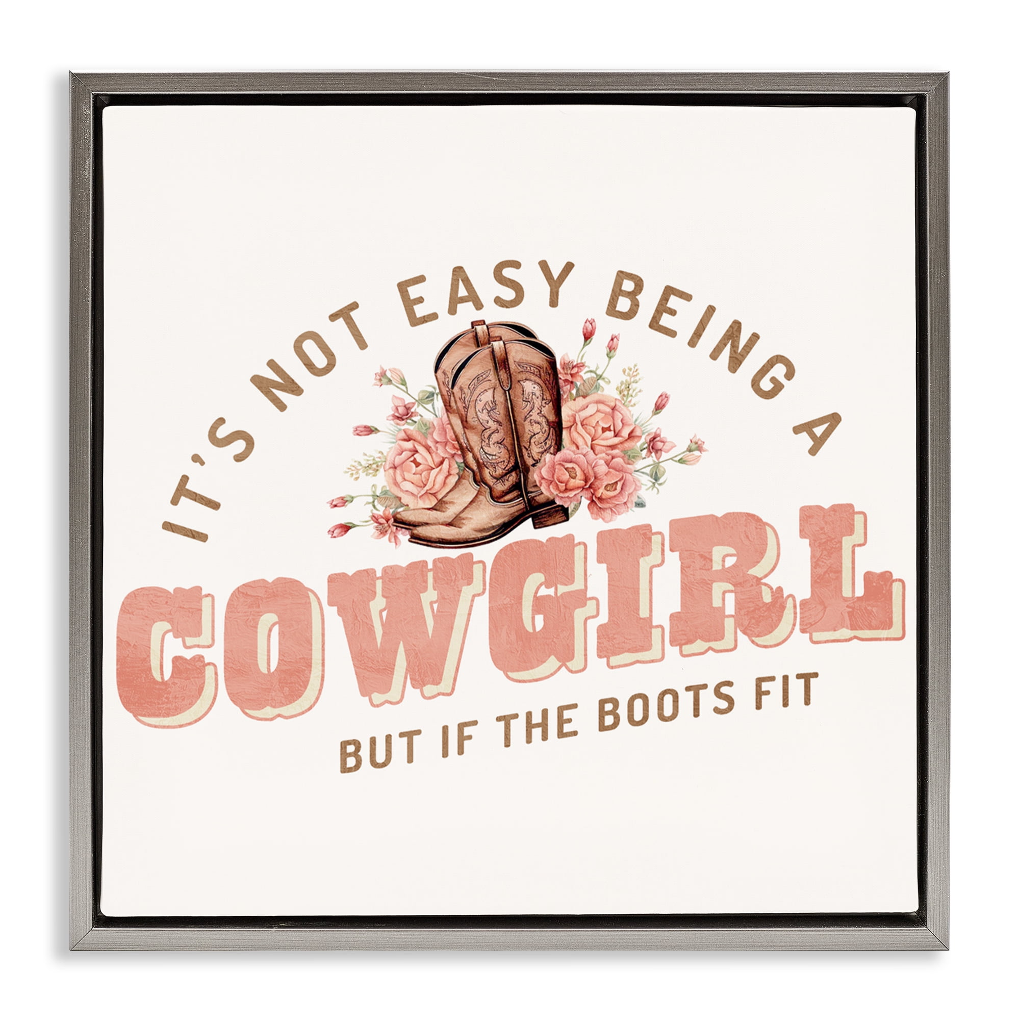 Not Easy Being Cowgirl Gray Framed Floater Canvas Wall Art, design by Kim Allen