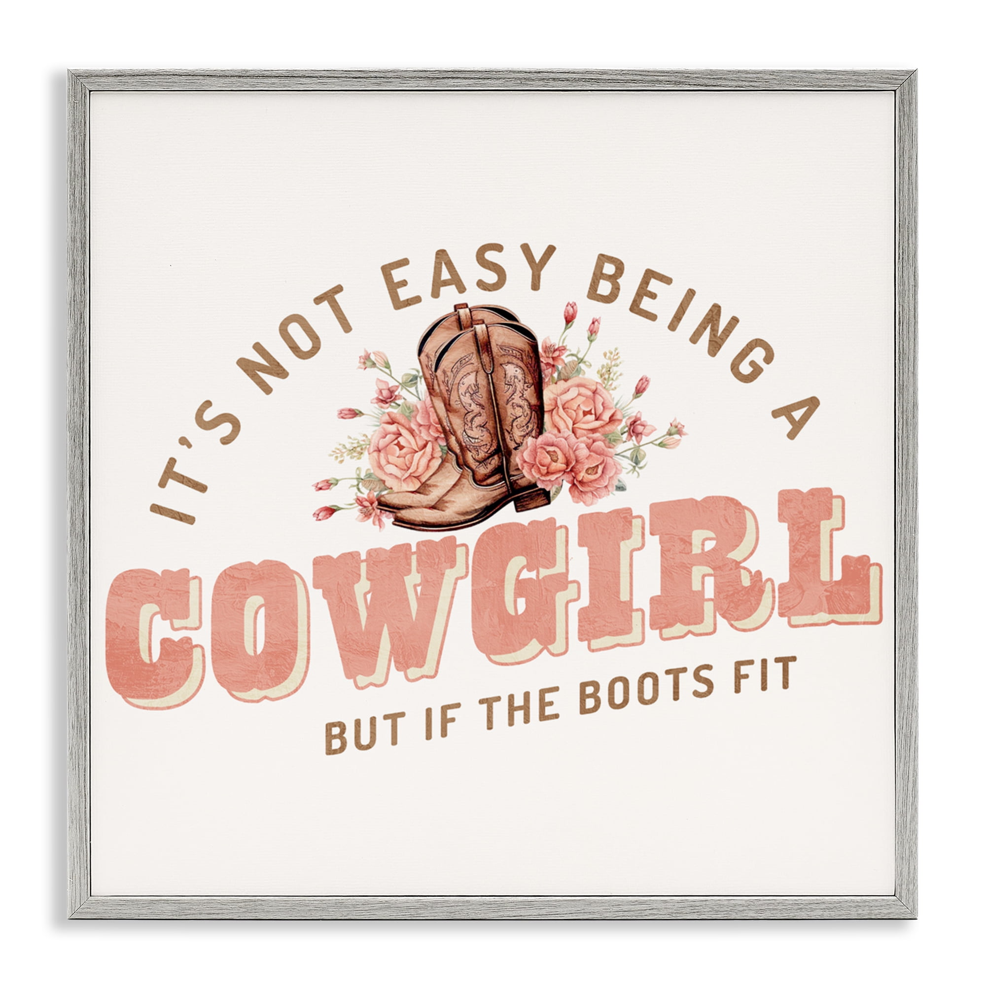 Not Easy Being Cowgirl Gray Framed Giclee Art, design by Kim Allen