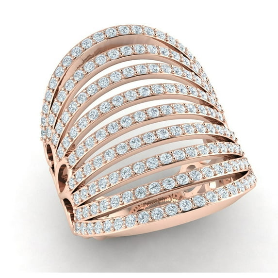 Not Enhanced 1.5ct Round Cut Diamond Prong Wide MultiRow Fancy Right Hand Ring Anniversary Solid 10K Gold JK I1
