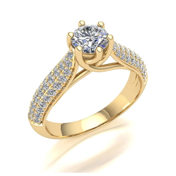 Not Enhanced 1ct Round Cut Diamond Prong Bridal Pave Tellis Engagement Ring Solid 18K Gold H SI2