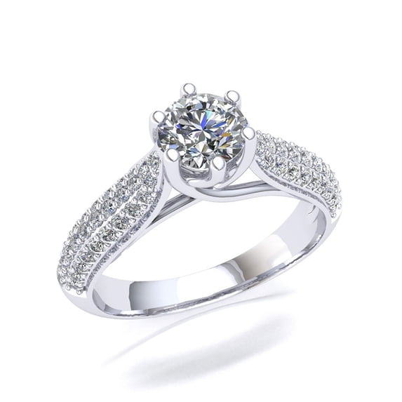 Not Enhanced 1ct Round Cut Diamond Prong Bridal Pave Tellis Engagement Ring Solid 18K Gold H SI2