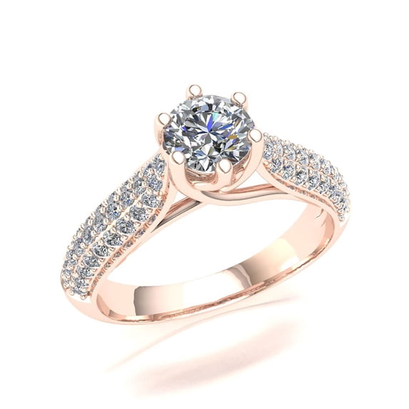 Not Enhanced 1ct Round Cut Diamond Prong Bridal Pave Tellis Engagement Ring Solid 18K Gold H SI2