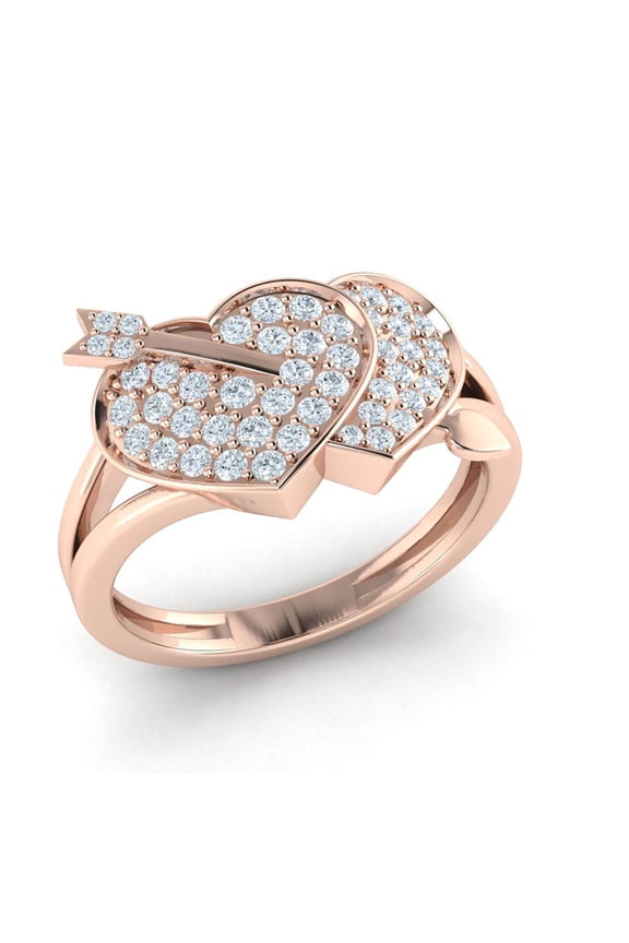 Not Enhanced 1ct Round Cut Diamond Prong Cupid Arrow Heart Wedding Band Bridal Anniversary Ring Solid 10K Gold JK I1