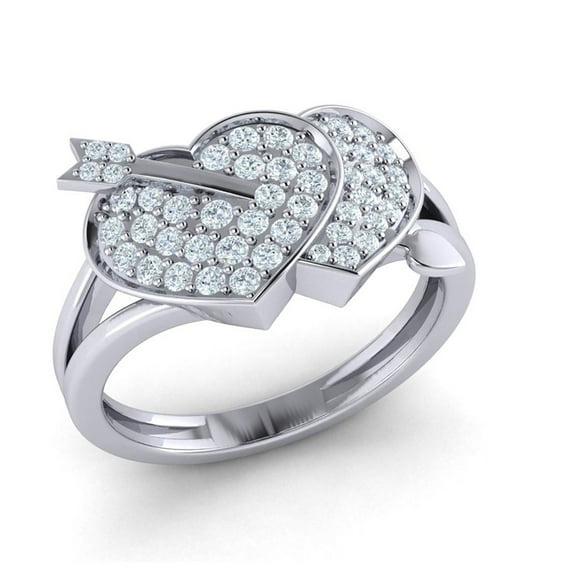 Not Enhanced 1ct Round Cut Diamond Prong Cupid Arrow Heart Wedding Band Bridal Anniversary Ring Solid 10K Gold JK I1