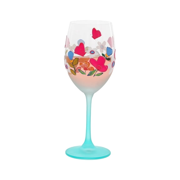 Pavilion Gift Company - Not Enough Wine - 18 oz Wine Glass - Floral Bold Statement Funny Silly Crystal Wine Vineyard Wine Lover Friend Birthday Gift