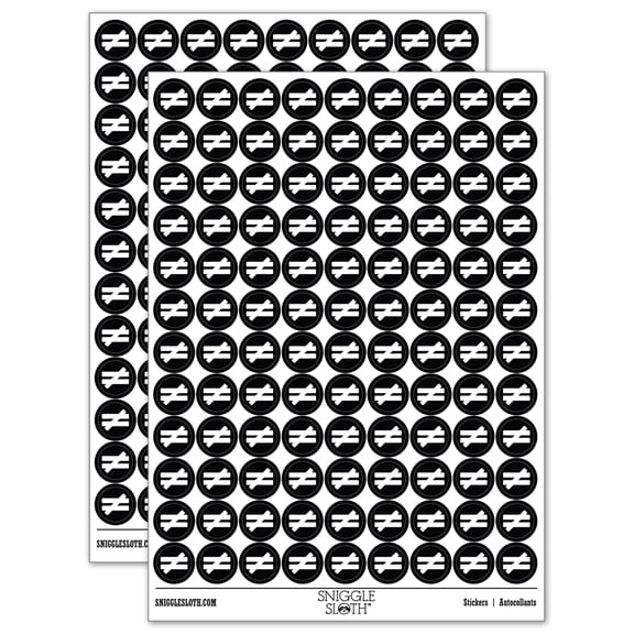 Not Equal Math Symbol 200+ Round Stickers - Black - Matte Finish - 0.50" Size