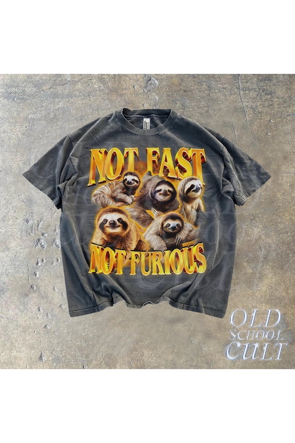 Not Fast Not Furious 90s Graphic T-shirts, Retro Funny Sloth Nature Moon Tshirt, Funny Slo