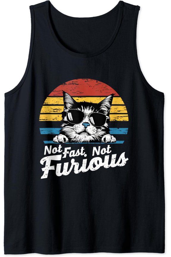 Not Fast Not Furious Lazy Relaxed Cat Cat Lover Tank Top Size S-3XL