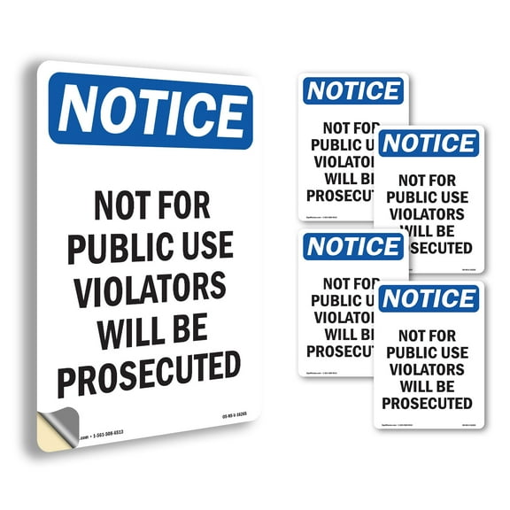 Not For Public Use OSHA Notice Vinyl Decal Label 5 Inch x 3.5 Inch - 5 Pack