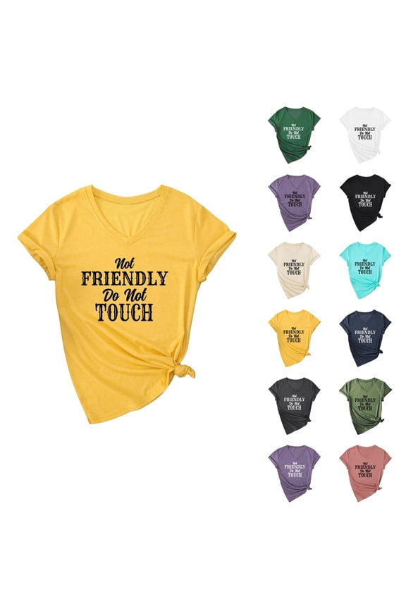 Not Friendly Do Not Touch Graphic Tees for Women Short Sleeve V Neck Funny Sarcastic Tshirt