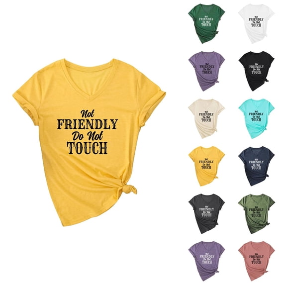 Not Friendly Do Not Touch Graphic Tees for Women Short Sleeve V Neck Funny Sarcastic Tshirt