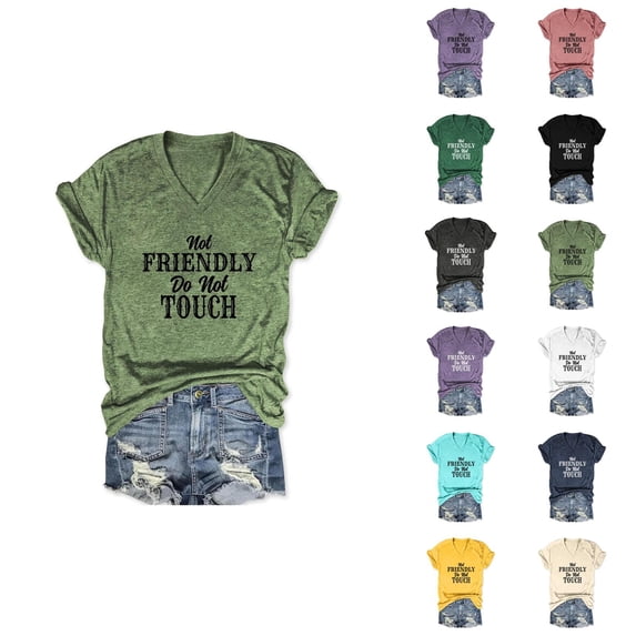 Not Friendly Do Not Touch Shirt for Women Summer Short Sleeve V Neck Casual Graphic Tees