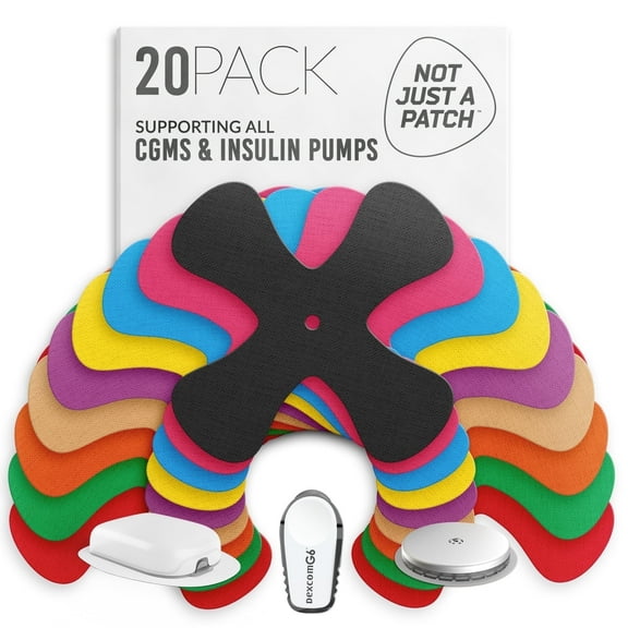 Not Just a Patch X-Patch CGM Sensor Covers – 20 Count Multicolor Water Resistant Adhesive Patches for Omnipod 5, Dexcom G6 & Libre 2