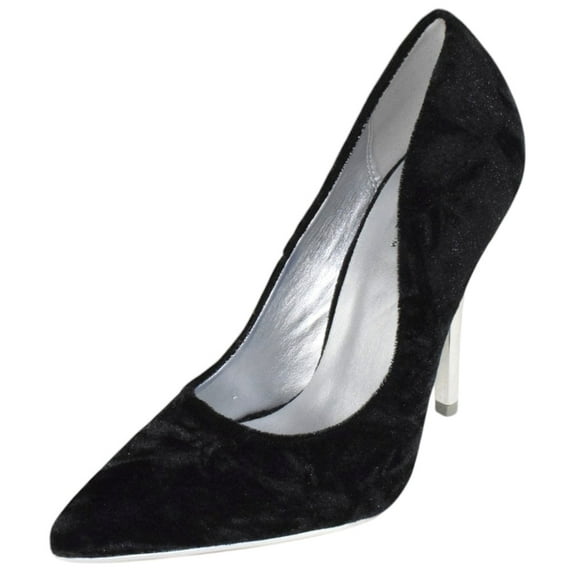 Not Just A Pump Shoes Women Stiletto Pumps High Heel Pointed Toe BOMBER Black Velvet Suede Silver Heel 5.5