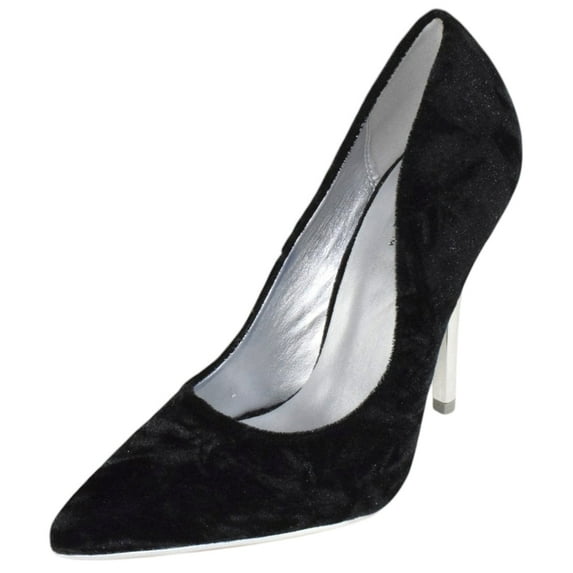 Not Just A Pump Shoes Women Stiletto Pumps High Heel Pointed Toe BOMBER Black Velvet Suede Silver Heel 5.5
