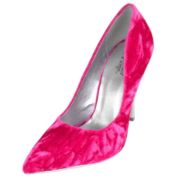 Not Just A Pump Shoes Women Stiletto Pumps High Heel Pointed Toe BOMBER Hot Pink Fuchsia Velvet Suede Silver Heel 8