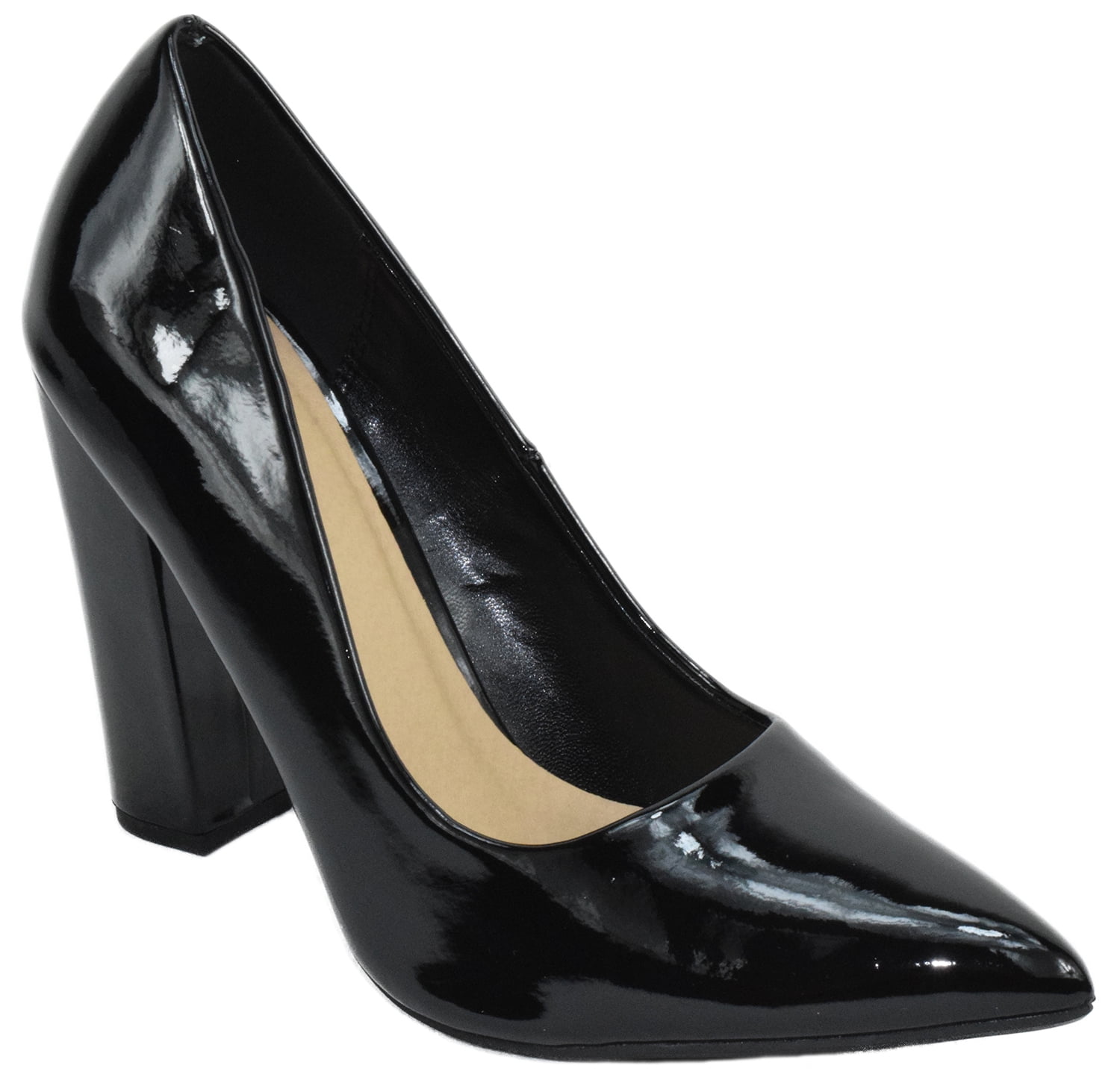 Not Just A Pump Women Thick Chunky Block High Heels Pointed Toe Dress / Casual Shoes OGDEN-S Black Patent 6.5