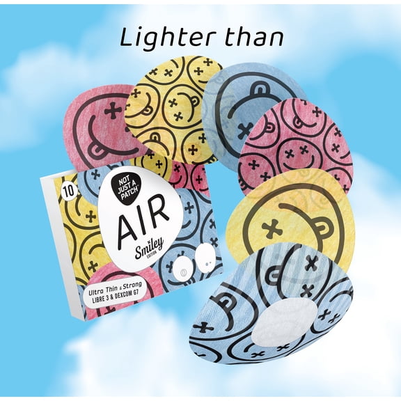 Not Just A Patch Air Dexcom G7 Adhesive Patches Waterproof & Sweatproof Sensor Covers for Dexcom G7 & Stelo CGM, Smiley Designed Over Patches, Stays Secure for 15 Days, 10 Pack