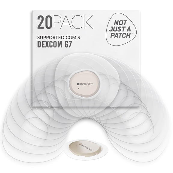 Not Just A Patch Dexcom G7 Adhesive Patches (20 Pack) - 15 day Adhesion CGM Sensor Covers - Waterproof Patches with Device Shaped Pre Cut-out Hole Design Transparent