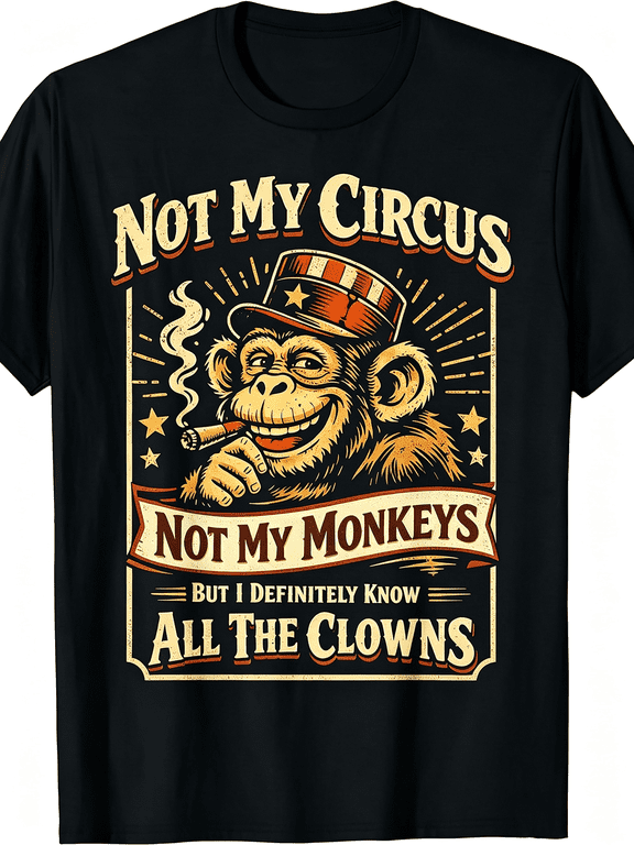 “Not My Circus Not My Monkeys” Funny Vintage T-Shirt – Sarcastic Clown Quote Tee for Men, Casual Short Sleeve Crewneck