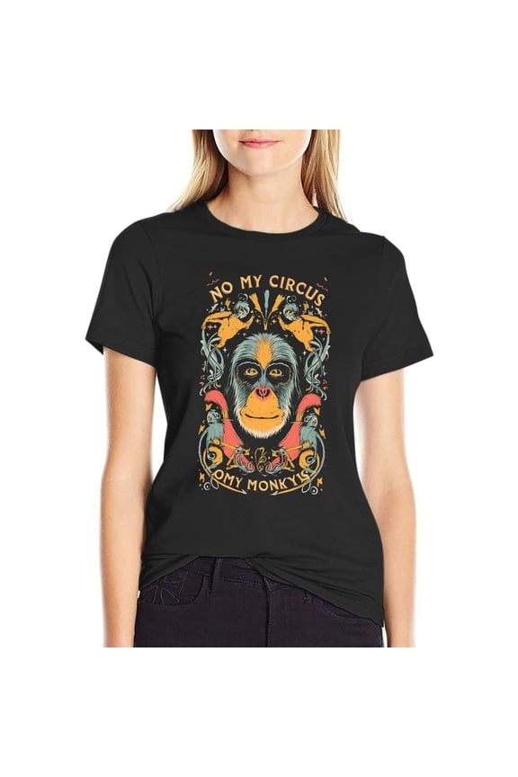 Not My Circus, Not My Monkeys Women’s Short Sleeve Cotton T-Shirt HD Graphic Printed Tee Casual Crew Neck Top 3XL