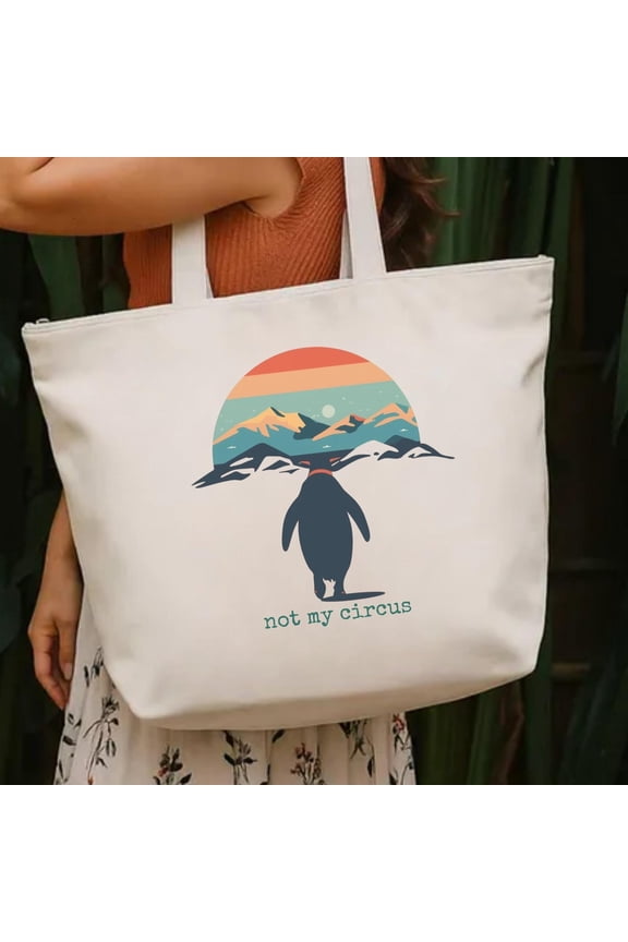 Not My Circus Penguin Zippered Tote Bag, Funny Penguin Tote Bag, Introvert Humor Tote, Min