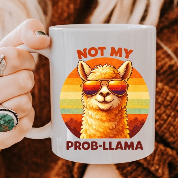 Not My Prob Llama Funny Coffee Mug Gift Retro Rainbow Llama Cup Sarcastic Animal Humor Present For Friends Coworkers Birthday Gifts