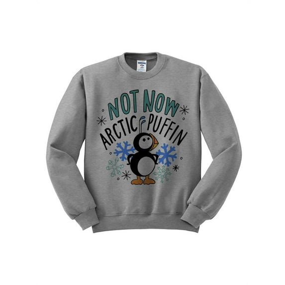 Not Now Arctic Puffin Christmas Sweatshirt Large Grey