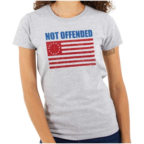Not Offended Funny Betsy Ross Flag Womens Slim Fit Graphic Tee Brisco Brands L