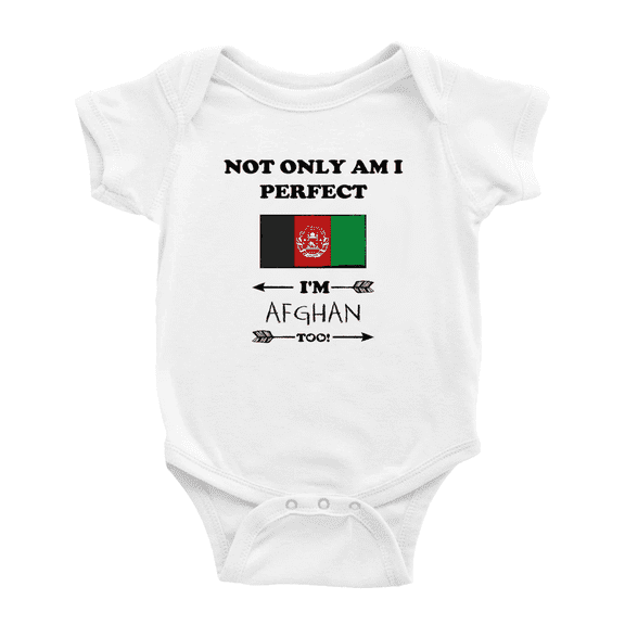 Not Only Am I Perfect, I'm Afghan Too! Baby Romper Bodysuit (White, 12-18 Months)
