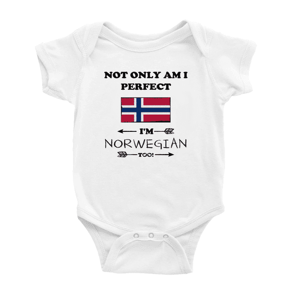 Not Only Am I Perfect, I'm Norwegian Too! Cute Baby Bodysuit Newborn Clothes Outfits (White, 6-12 Months)