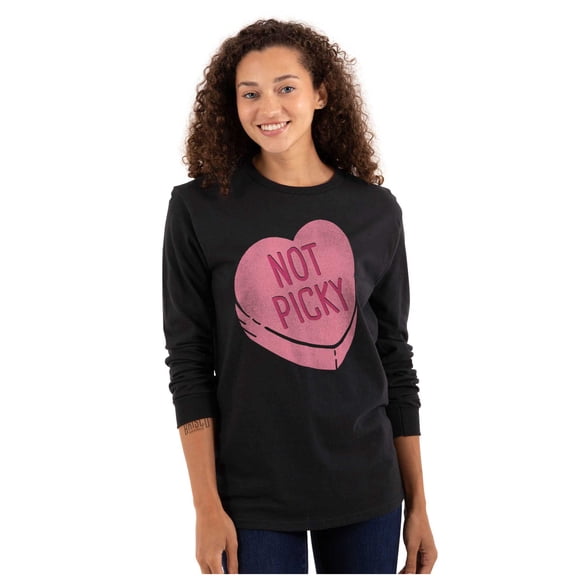 Not Picky Candy Heart Valentines Day Women's Long Sleeve T Shirt Brisco Brands S
