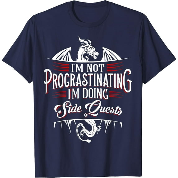 Not Procrastinating Side Quests Funny Role-playing Gamer Dragons Unisex T-Shirt for Men Women Kids Toddler,Navy Color,Size YXS