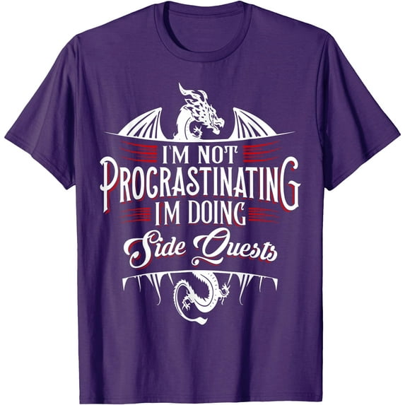 Not Procrastinating Side Quests Funny Role-playing Gamer Dragons Unisex T-Shirt for Men Women Kids Toddler,Purple Color,Size 4XL