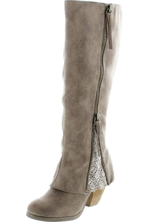 Womens Sassy Classy Lace Detail Stacked Heel Knee-High Boots